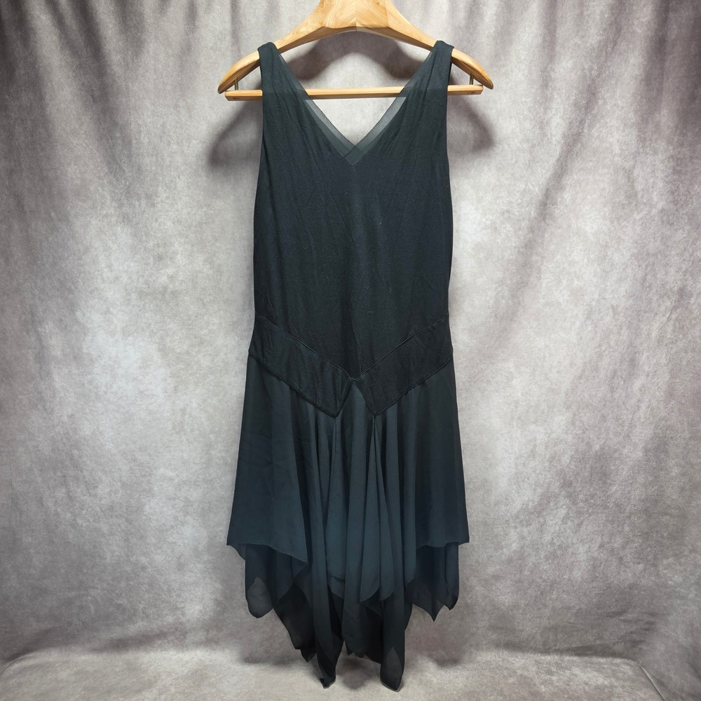 Ralph Lauren Black Handkerchief Hem Midi Dress V-Neck Sleeveless Small